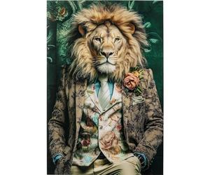Kare Design Glass Picture Mister Lion, Multicoloured, Rectangular, Elegant, Animal Motiv, Wall Art, Modern Design, Decorative Home Accessories for Living Room, Bedroom, 150x100cm (HxW)