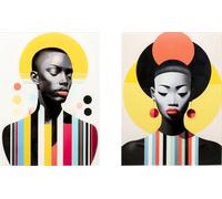 Kare Design Glass Picture Muse Retro Lady, Multicoloured, Set of 2, Rectangular, Wall Art, Modern Design, Decorative Home Accessories for Living Room, Bedroom