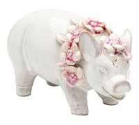 Kare Design Hawaii Pig Decorative Figure, White/Pink, 11 cm Height, Decorative Object, Gift, Animal Figure, Pig with Flower Chain, Living Room