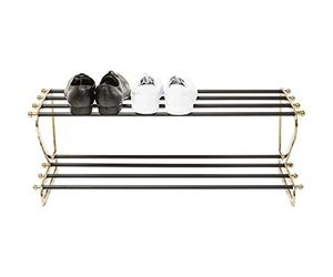 Kare Design Shoe Rack Walk Small, Black/Gold, Aluminium, 2 Tier Shoe Storage Organiser, Fits for 6 Pairs of Shoes, Storage, Organizer for Hallway, Entrance, 34x84x31 cm (H/W/D)