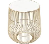Kare Design Side Table Beam, Brass, White Marble, Steel Frame, Diameter 32 cm, Hand-crafted, Luxury, Elegant, Round, Modern Bed Side Table for Bedroom, Living Room, Office,