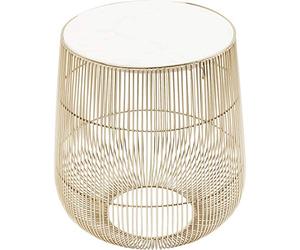 Kare Design Side Table Beam, Brass, White Marble, Steel Frame, Diameter 32 cm, Hand-crafted, Luxury, Elegant, Round, Modern Bed Side Table for Bedroom, Living Room, Office,