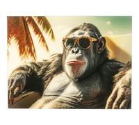 Kare Design Wall Picture Holiday Monkey, Colourful, Rectangular, Glass Picture, 4 mm Tempered Safety Glass, Animal Design, Monkey, Wall Art, Picture, Bedroom, Living Room, Glass, Polypropylene, 80 x
