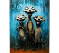 Kare Design Wall Picture Singing Meerkats Blue Rectangular Glass Picture 4 mm Tempered Safety Glass Animal Design Meerkat Wall Art Picture Bedroom Glass Polypropylene 80 x 60 cm (H x W)