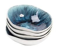 Kare Dish Mustique Design Set of 4 Blue Glazed Ceramic 17 cm Diameter 630 ml Microwave and Dishwasher Safe Easy Care