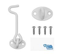 Kare & Kind 1x Hook and Eye Latch (4-inch) - with Mounting Screws - Heavy Duty Locks for Door, Gates, Barns, Bathrooms, Cabins - Powder Coated Anti-Rust Material - for Security and Privacy - (White)