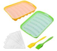 Kare & Kind 2X Silicone Sausage Molds - Non-Stick Flexible Hotdog Maker - 6-Cavity Baking Cooking Steaming Container - DIY Homemade Sausages - Includes 2X Silicone Mini Brushes and 20x Pastry Bags