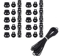 Kare & Kind 30 Pcs Plastic Cord Locks & Elastic Bungee Cord - Single Hole and Double Hole Drawstring Stoppers - Use for Shoelace, Clothing, Bag, Backpack, Camping Equipment - For DIY, Crafting, Gift