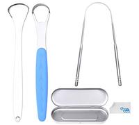 Kare & Kind 3X Tongue Scrapers - Steel Cleaners with a Lightweight Carry Case - for Home and Travel - Reduce Bad Breath, Remove Excess Food Particles