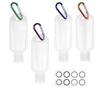Kare & Kind Clear Portable Travel Bottles - 4x Empty Bottles with Flip Top Caps, 4x Carabiner, 1x Sticker Label Sheets - up to 50 ML -For Hand Sanitizers, Disinfectant Alcohol, Liquids, Toiletries