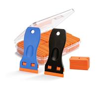 Karebeen 2 Pcs Razor Blade Scraper Tool with 100 Pcs Blades, Plastic Window Glass Scraper, Adhesive Remover for Stickers, Decals, Labels, Glass,car or Windows Non Scratch Cleaning Tool