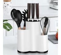 KAREFRI Knife Block Holder 3 in 1, Cutlery and Scissors Holder, White, Polypropylene (PP), For Safe, Clean and Tidy Kitchen