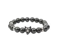 Karelian Heritage Black Shungite Stone Beaded Bracelet Wolf Charm for Men | Natural HealingMen's Spiritual Jewelry SB170L