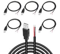 KARELLS USB Connector,Solder Connectors,USB Connector Cable 0.3 m Long Plug,2.0 Male 2-Pin Blank Wire Mount connector Cable,5 PCS
