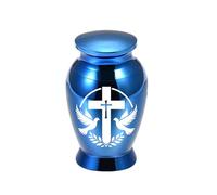 karelwui Aluminum Alloy Pet Urn, Mini Spiral Seal Pet Memorial Urn, Moisture-Proof Dust-Proof PetAshes Hair Keepsake Jar, Peace Pigeon Pattern Decorative Remembrance Container Blue