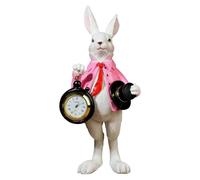 karelwui Resin Bunny Figurine With Pocket Watch - Easter Decor Gentleman Rabbit Ornament,Charming Pink And Orange Home Accent, Playful Clock Design For Shelf Table Or Seasonal Display - 21cm Pink