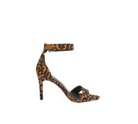 Karen Millen Leather Leopard Print Turn Lock Detail Heeled Sandal, 6, multi
