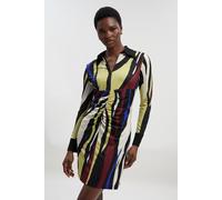 Karen Millen Women's Abstract Zebra Print Ruched Detail Collared Mini Crepe Shirt Dress | Size: Small