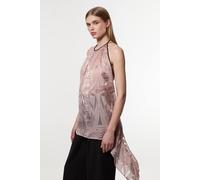 Karen Millen Women's Amelia Graham Burnout Halter Neck Asymmetric Tunic Top in Pink | Size: 6