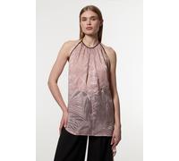 Karen Millen Women's Amelia Graham Petite Burnout Halter Neck Asymmetric Tunic Top in Pink | Size: 10