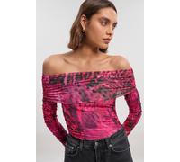 Karen Millen Women's Animal Print Off-The Shoulder Ruched Bodysuit in Pink | Size: XS