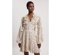 Karen Millen Women's Applique Spot Printed Woven Cold Shoulder Woven Mini Dress in Mono | Size: 6