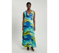 Karen Millen Women's Aqua Abstract Twist Shoulder Satin Viscose Midi Dress | Size: 6