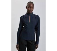 Karen Millen Women's Bandage Figure Form Cut Out Knitted Long Sleeved Top in Navy | Size: 16