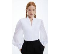 Karen Millen Women's Bandage Figure Form Zip Detail Chiffon Sleeve Knit Top in Ivory | Size: 8