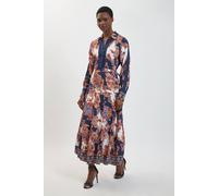 Karen Millen Women's Baroque Print Belt Detail Viscose Midi Shirt Dress | Size: 10