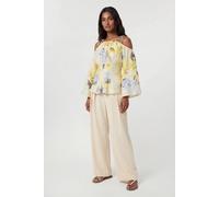 Karen Millen Women's Blue Floral Off-The Shoulder Shirred Woven Blouse | Size: 8