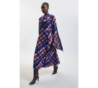 Karen Millen Women's Check Print Scarf Detail Viscose Woven Midi Dress | Size: 8