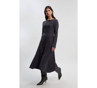 Karen Millen Women's Compact Knit Wool Look Full Skirt Midi Dress in Charcoal | Size: XS