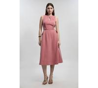 Karen Millen Women's Compact Stretch Belted Seamed Full Skirted Midi Dress in Dusty Rose | Size: 8