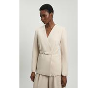 Karen Millen Women's Compact Stretch Belted Tailored Jacket in Oatmeal | Size: 6