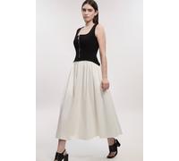 Karen Millen Women's Compact Stretch Cotton Mix Tailored Full Skirted Midi Dress in Mono | Size: 14