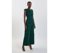 Karen Millen Women's Compact Stretch Drape Detail Jumpsuit in Emerald | Size: 6