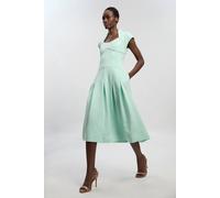 Karen Millen Women's Compact Stretch Dropped Waist Full Skirted Midi Dress in Mint | Size: 6