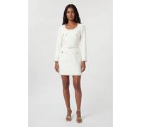 Karen Millen Women's Compact Stretch Embellished Trim Tailored Belted Mini Dress in Ivory | Size: 6