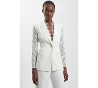 Karen Millen Women's Compact Stretch Lace Mix Tailored Single Breasted Blazer in Ivory | Size: 10