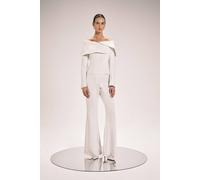 Karen Millen Women's Compact Stretch Satin Side Tailored Straight Leg Trouser in Ivory | Size: 14