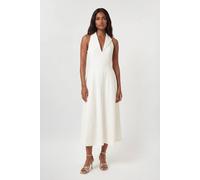 Karen Millen Women's Compact Stretch Seam Detail Tailored Full Skirted Midi Dress in Ivory | Size: 14