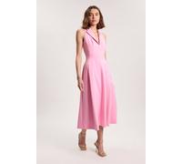 Karen Millen Women's Compact Stretch Seam Detail Tailored Full Skirted Midi Dress in Pink | Size: 12