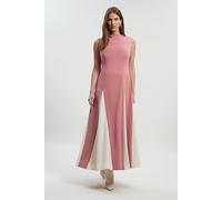 Karen Millen Women's Compact Stretch Tailored Colour Block Full Skirted Midi Dress in Dusty Rose | Size: 8