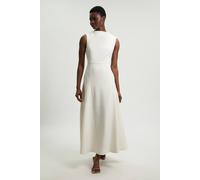 Karen Millen Women's Compact Stretch Tailored Colour Block Full Skirted Midi Dress in Ivory | Size: 10