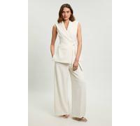 Karen Millen Women's Compact Stretch Tailored Wide Leg Trouser in Ivory | Size: 16