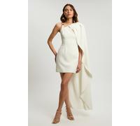 Karen Millen Women's Compact Viscose Asymmetric Detail Mini Dress in Ivory | Size: 14