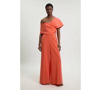 Karen Millen Women's Compact Viscose Stretch Tailored Off-Shoulder Jumpsuit in Orange | Size: 14