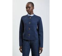Karen Millen Women's Compact Wool Removeable Stripe Collar Knitted Button Cardigan Sweater in Navy | Size: XS