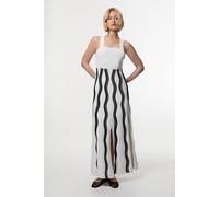 Karen Millen Women's Contrast Wave Knit A-Line Knitted Strappy Dress in Cream | Size: Small